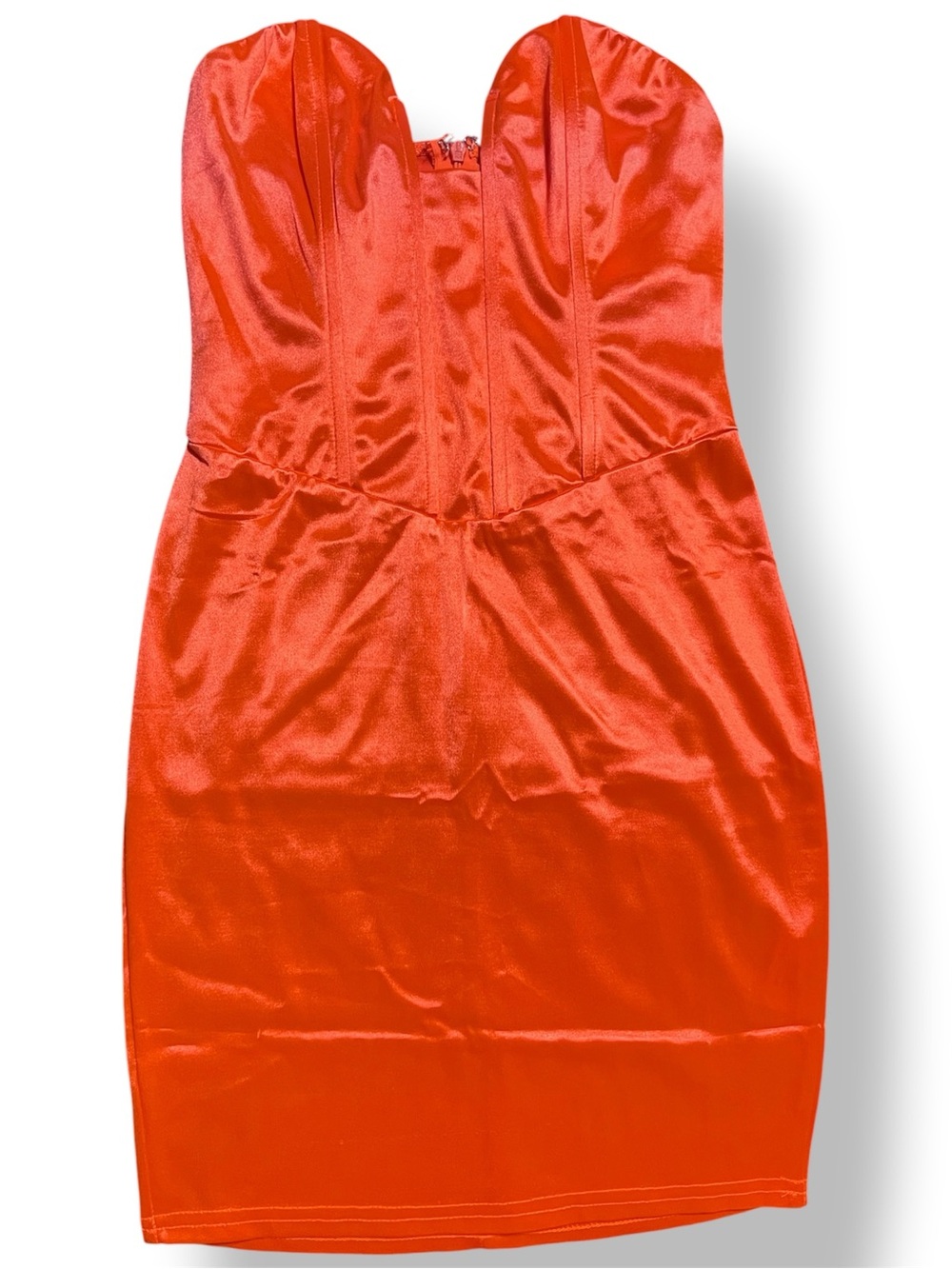 Fashion Nova Strapless Satin Mini Dress in Bright Orange